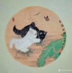 马新荣日志-可爱的国画动物作品图片《幸福相伴》猫蝶图，《旺财图》萌犬图，【图1】