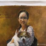 周海波藏宝-布面油画肖像画《少女与狗狗》，画廊肖像订制作品，刚刚绘制完成【图3】