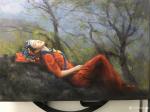 周海波日志-人物油画«石上休息的红衣少女»,延续了两三年前的民族题材，这【图1】