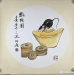 王君永日志-鼠年来临，特画老鼠系列小品画以应年景。
  老鼠《数钱图》【图1】