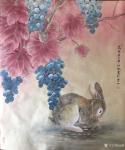 汪林日志-国画工笔花鸟画《葡萄下的兔子》尺寸58x48cm，新创作完成【图1】