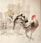 覃莽日志-国画花鸟画公鸡系列作品《雄风》《大吉图》等4幅，作品尺寸68【图1】