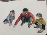 周海波日志-水彩人物画《不得返学的孩子》；
时间有限，只好关注身边的事【图2】