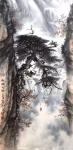 罗树辉日志-国画山水画《松峰飞瀑》作品尺寸四尺整张68X138CM,罗树【图1】