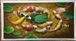 黎群日志-《九鱼戏莲》系列油画欣赏，尺寸60X120㎝，碧绿的荷叶，舞【图3】