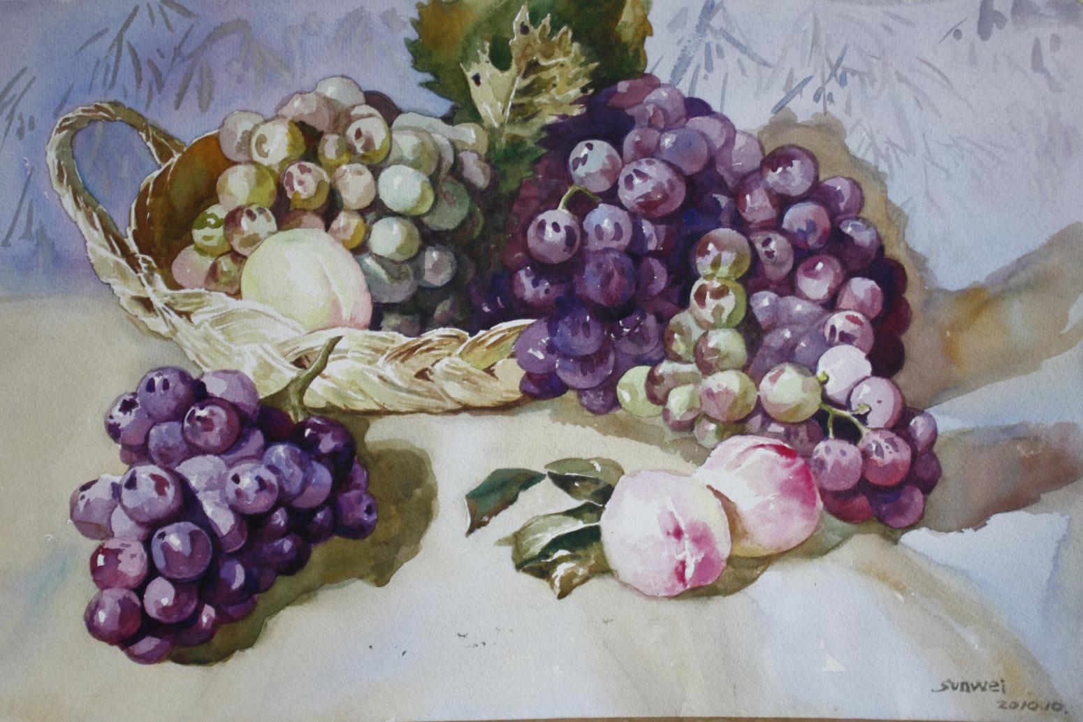 孙威国画作品《【葡萄与桃】作者孙威》【图0】