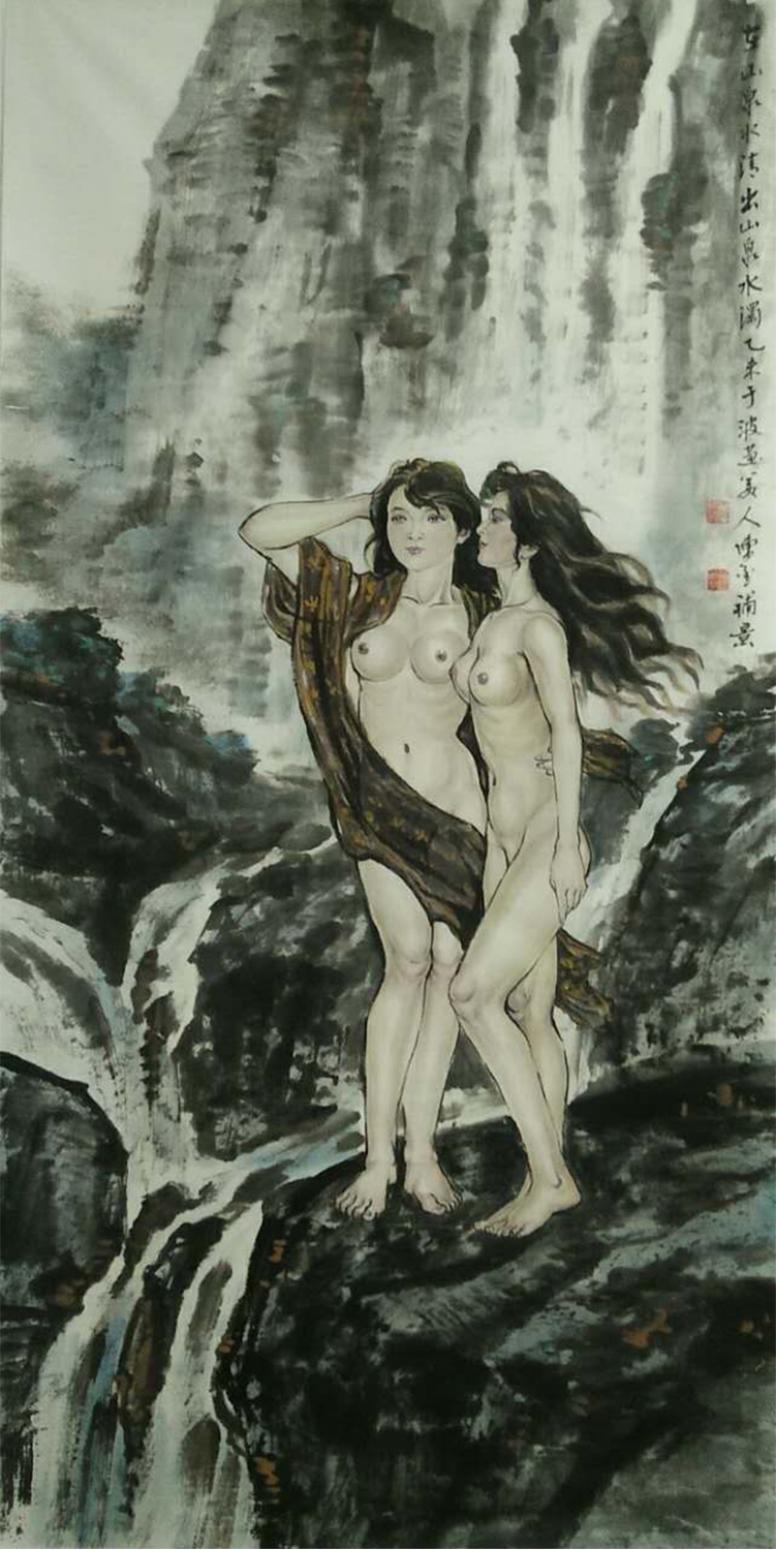 于波国画作品《【山泉少女】作者于波》【图0】