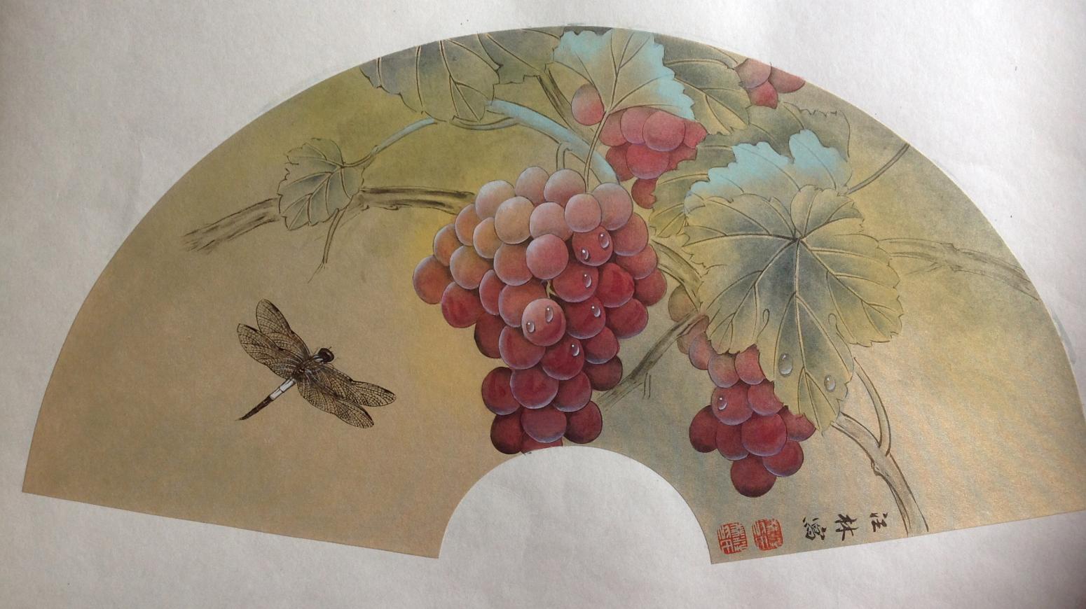 汪林国画作品《【蜻蜓葡萄】作者汪林》【图0】