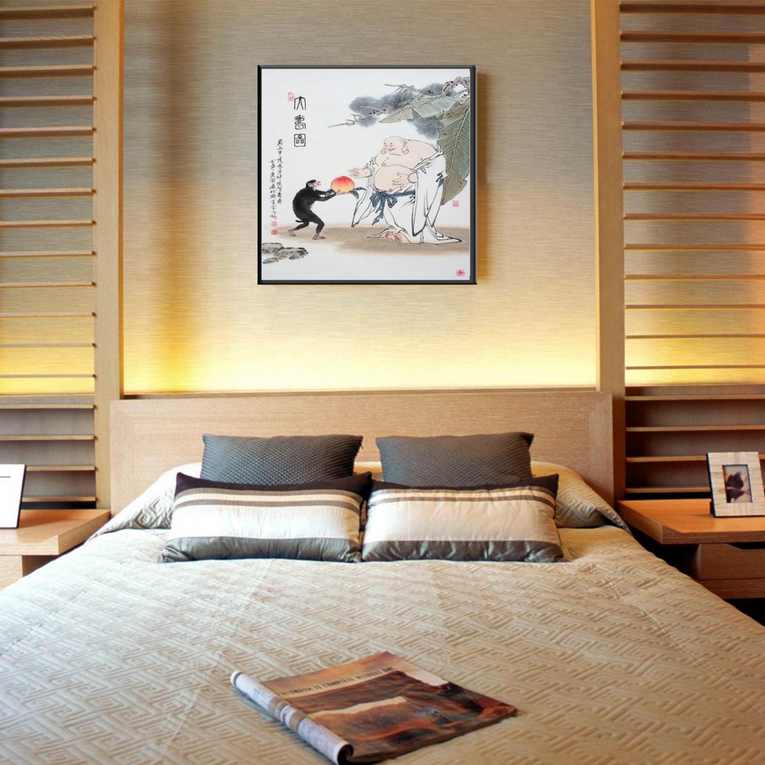 窦世魁国画作品《人物画-神猿献桃》【图3】