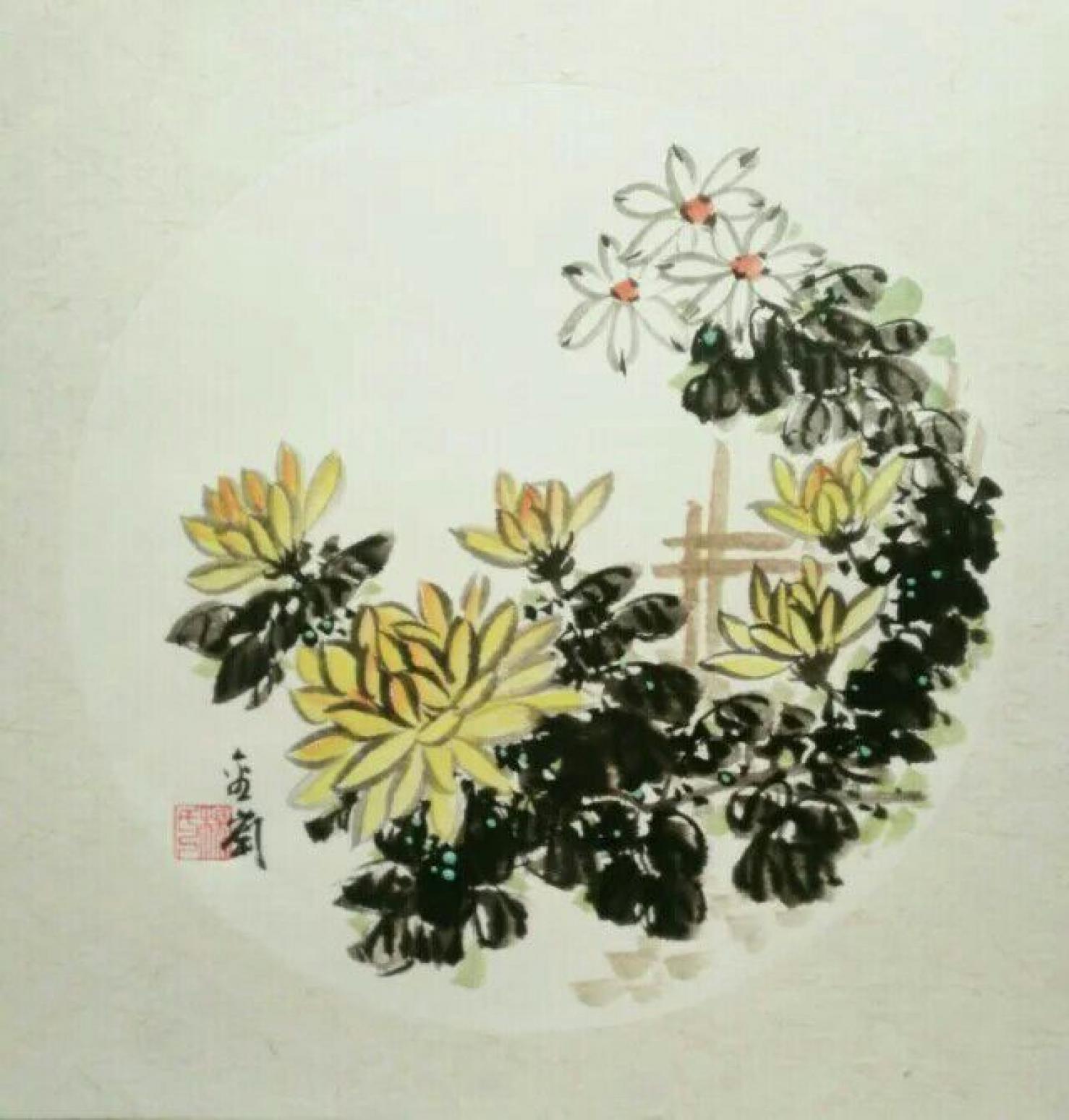杨金岗国画作品《【粉菊】作者杨金岗》【图0】