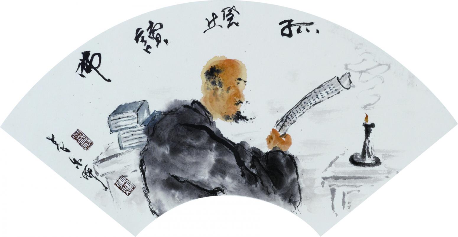 黄东辉国画作品《【孤灯读佛】作者.黄东辉》【图0】