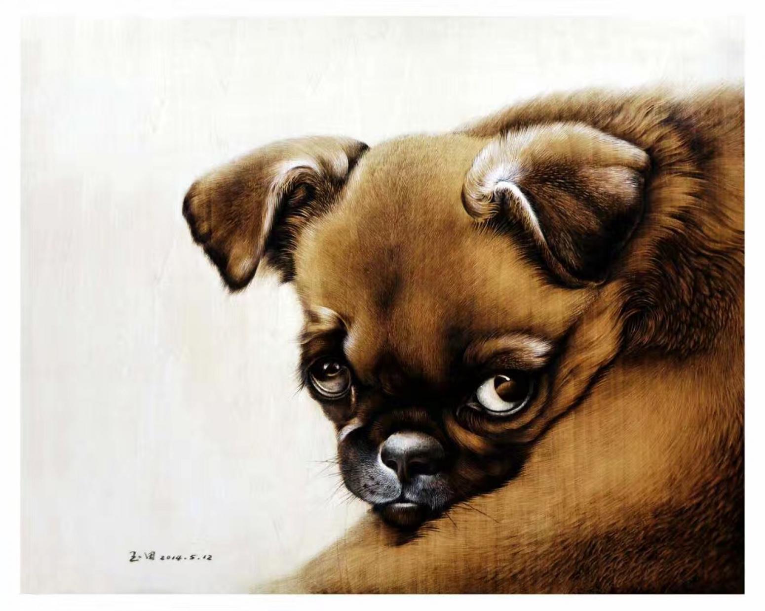 田玉田手工作品《木板烙画动物系列《狗》》