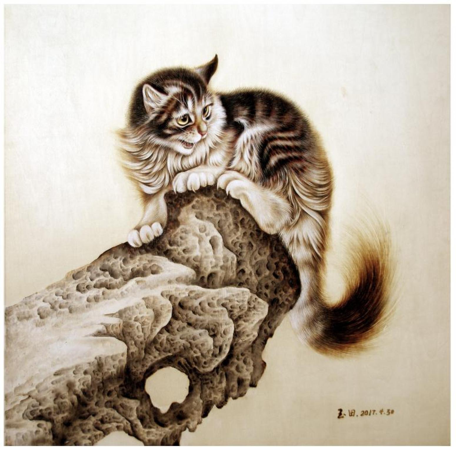 田玉田手工作品《木板烙画动物系列《猫》》