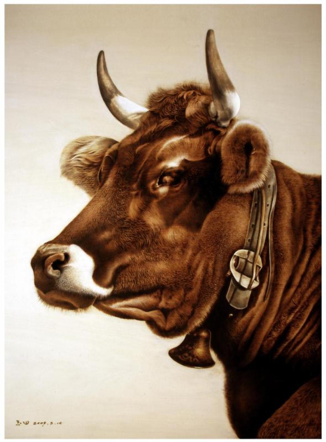 田玉田手工作品《木板烙画动物系列《牛》》