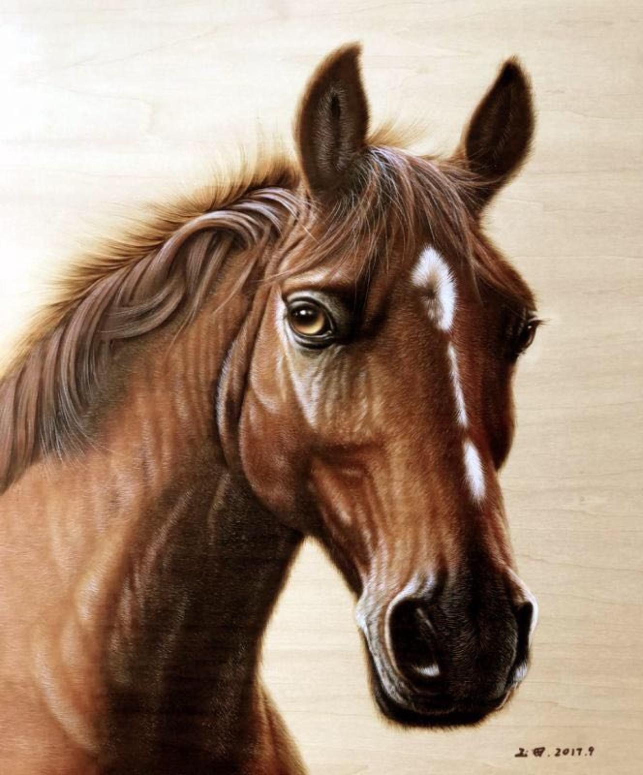 田玉田手工作品《木板烙画动物系列《马》》