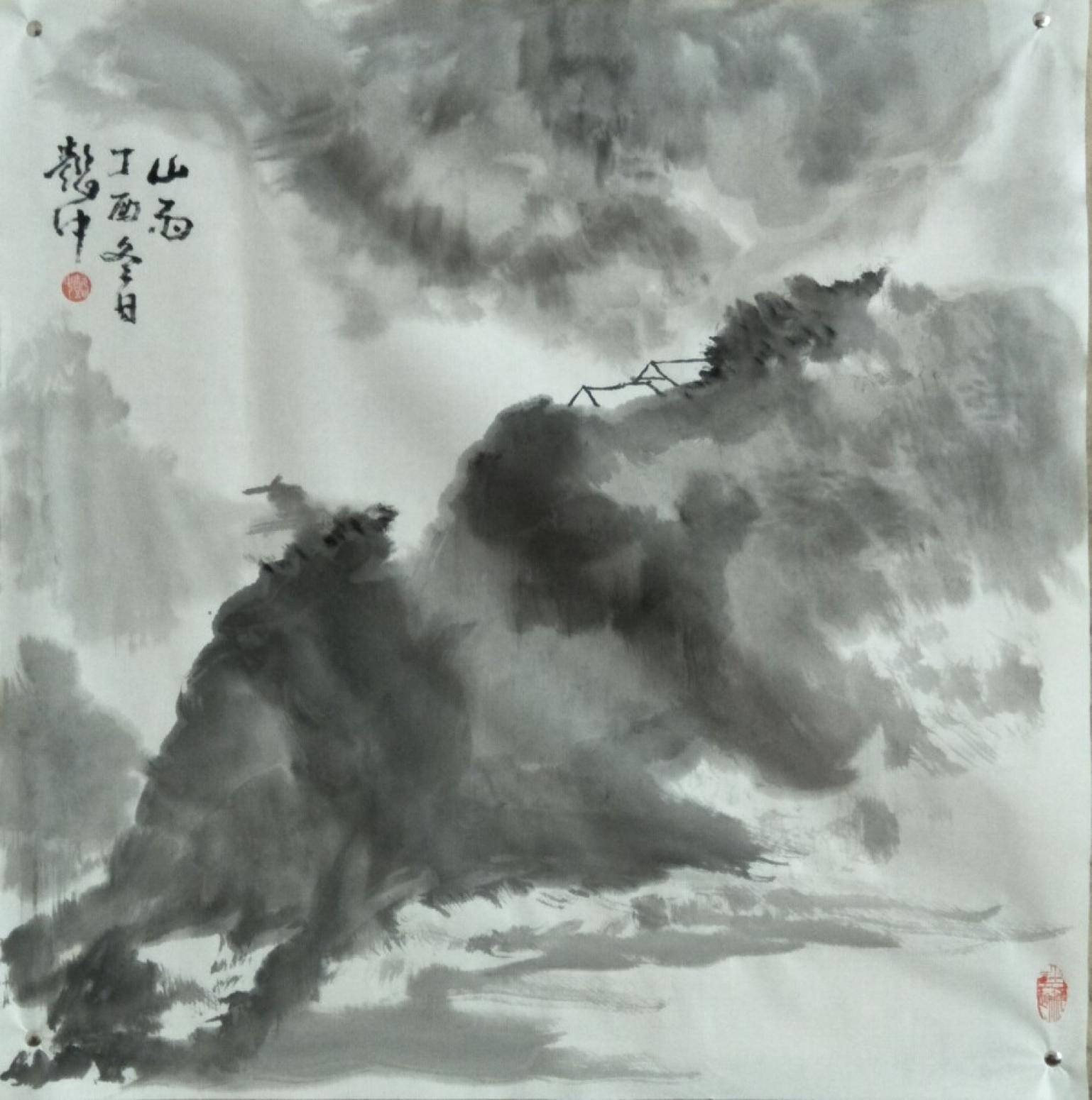 庞懿中国画作品《山雨》