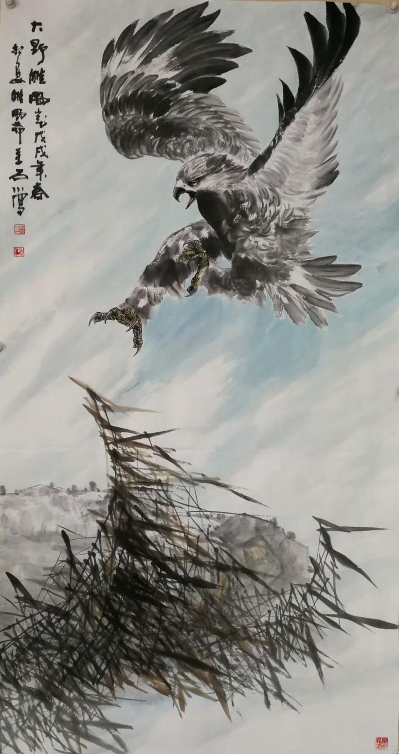 石川国画作品《鹰-大野雄风》