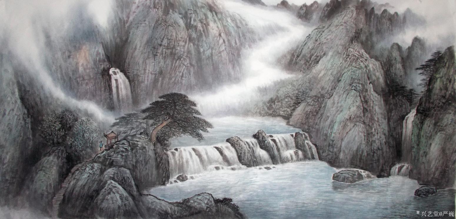 严巍国画作品《山静泉幽》【图0】