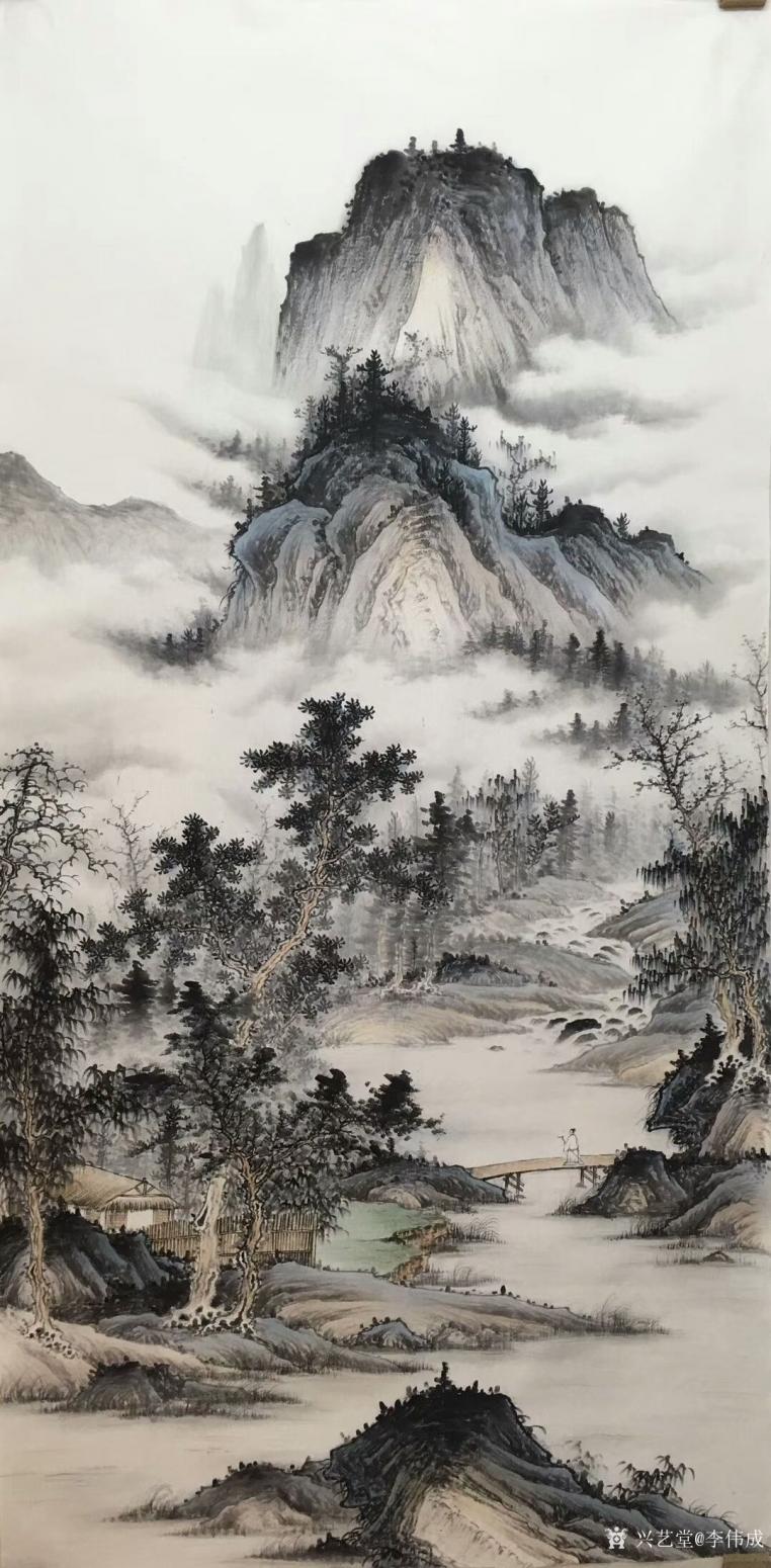 李伟成国画作品《深山幽居图》