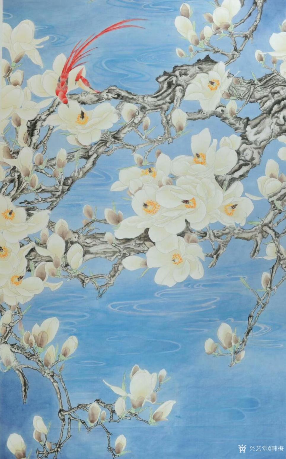 韩梅国画作品《玉兰双寿图》【图0】