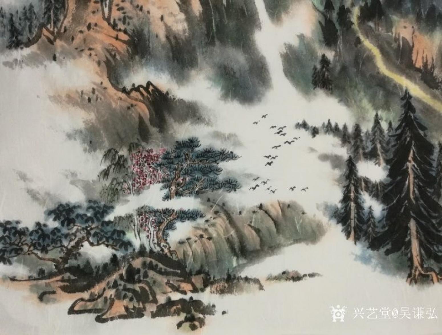 吴谦弘国画作品《山居图-吴谦弘红木绫》【图2】