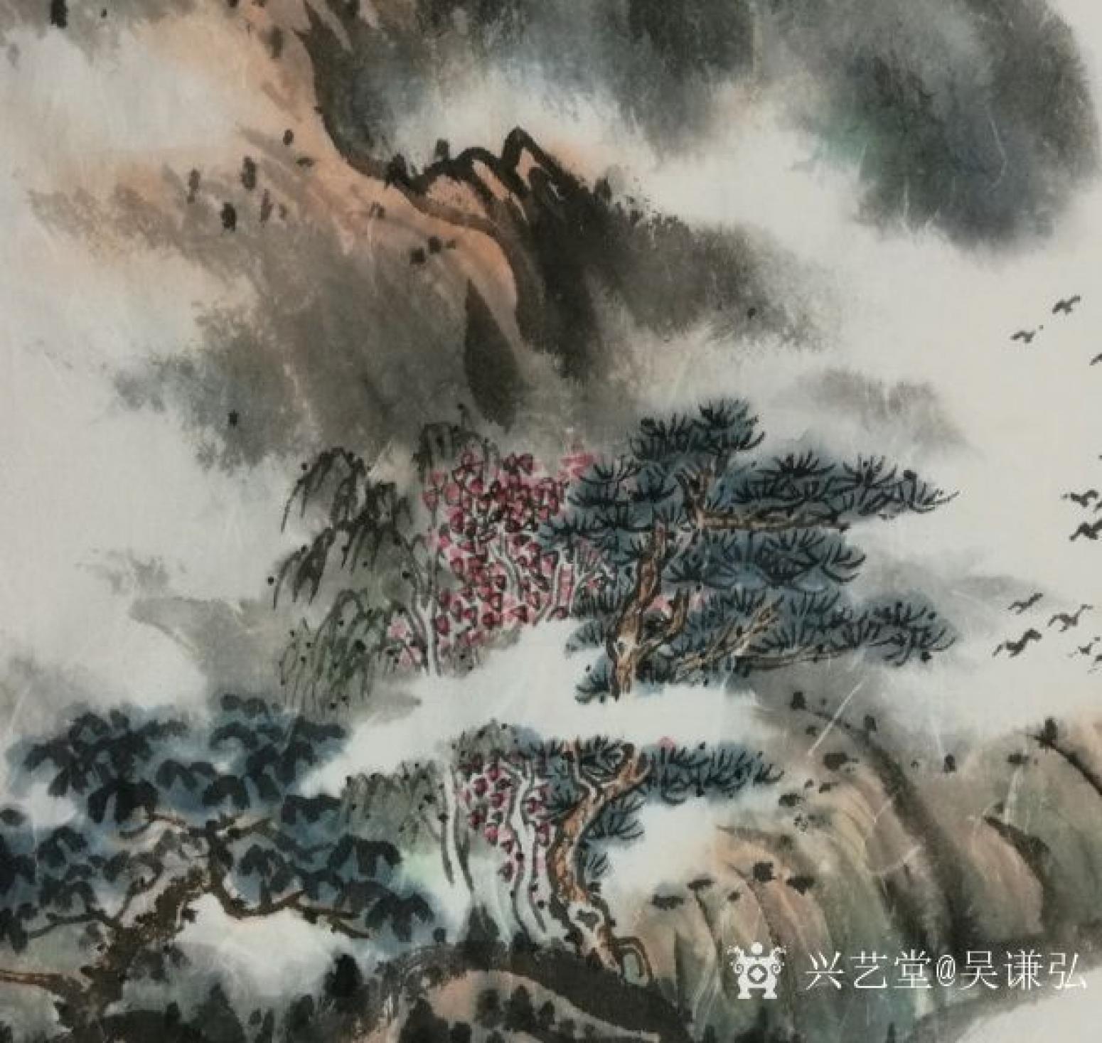 吴谦弘国画作品《山居图-吴谦弘红木绫》【图3】