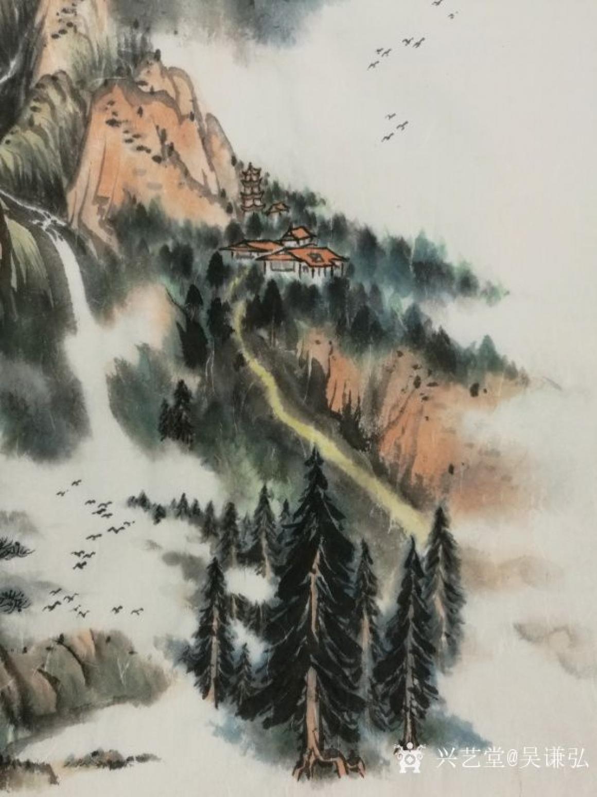 吴谦弘国画作品《山居图-吴谦弘红木绫》【图5】