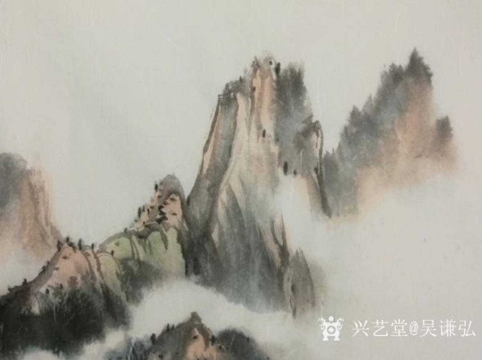 吴谦弘国画作品《山居图-吴谦弘红木绫》【图8】