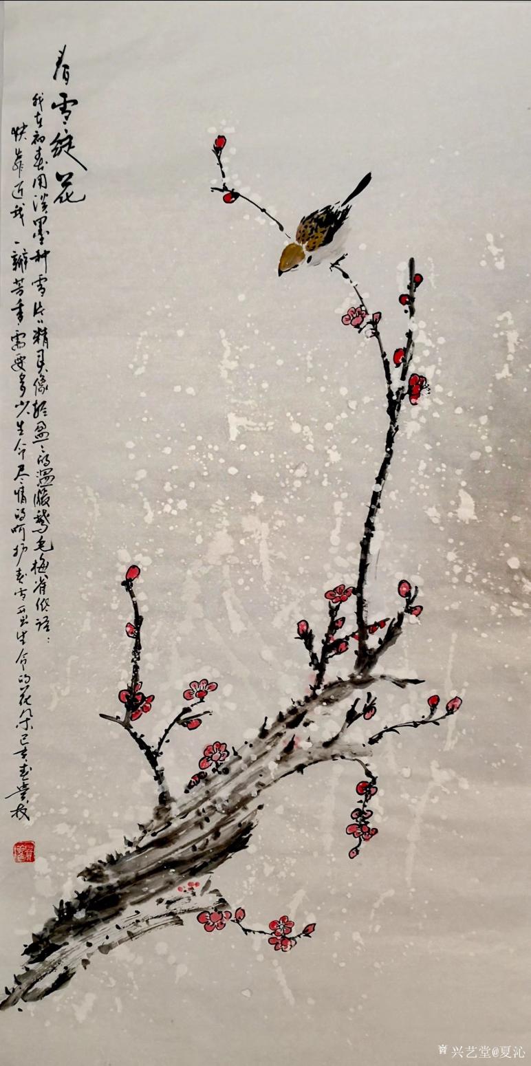 夏沁国画作品《春雪绽花》