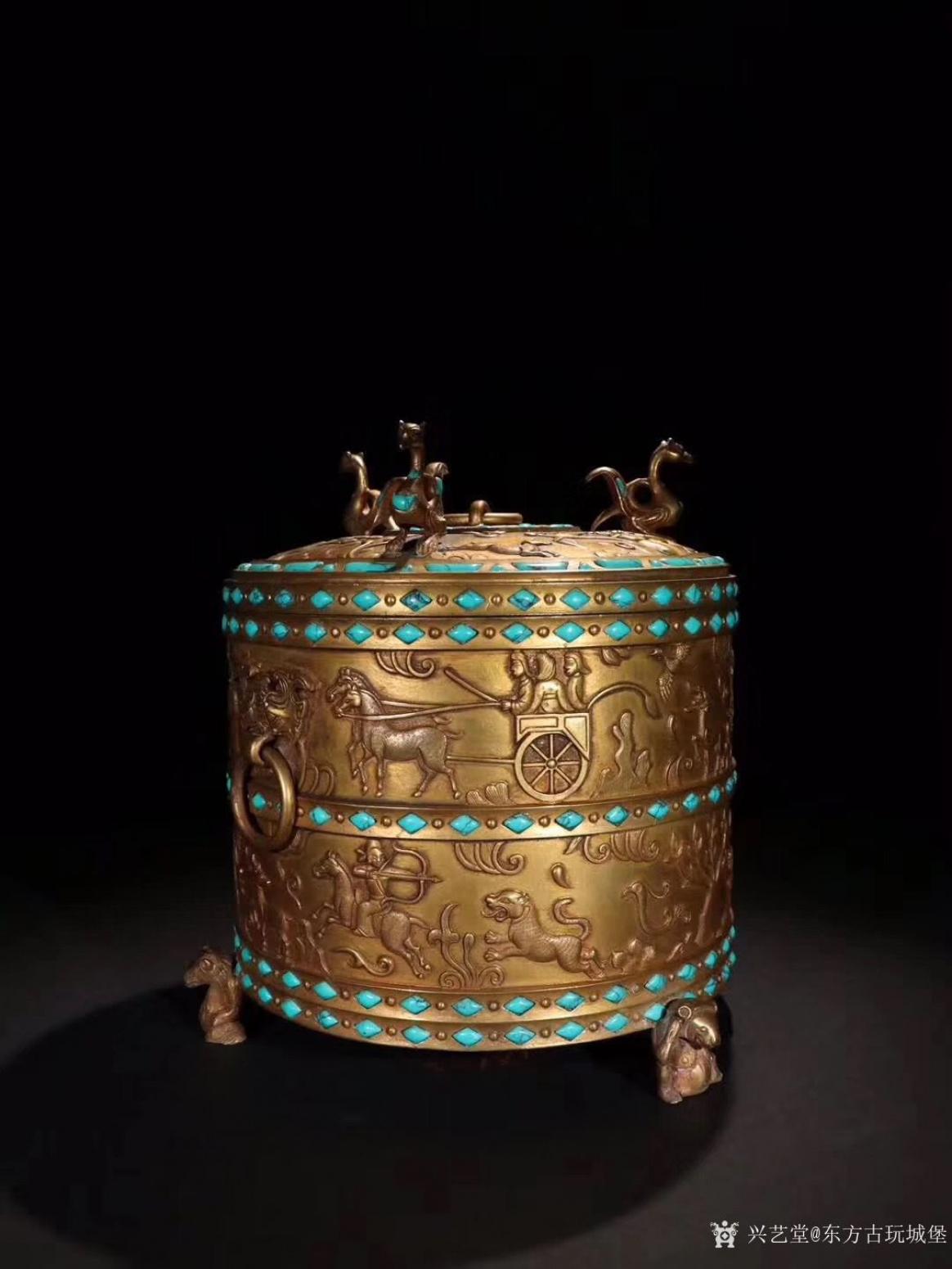 东方古玩城堡文玩杂项作品《铜鎏金带盖凤凰钮香炉》