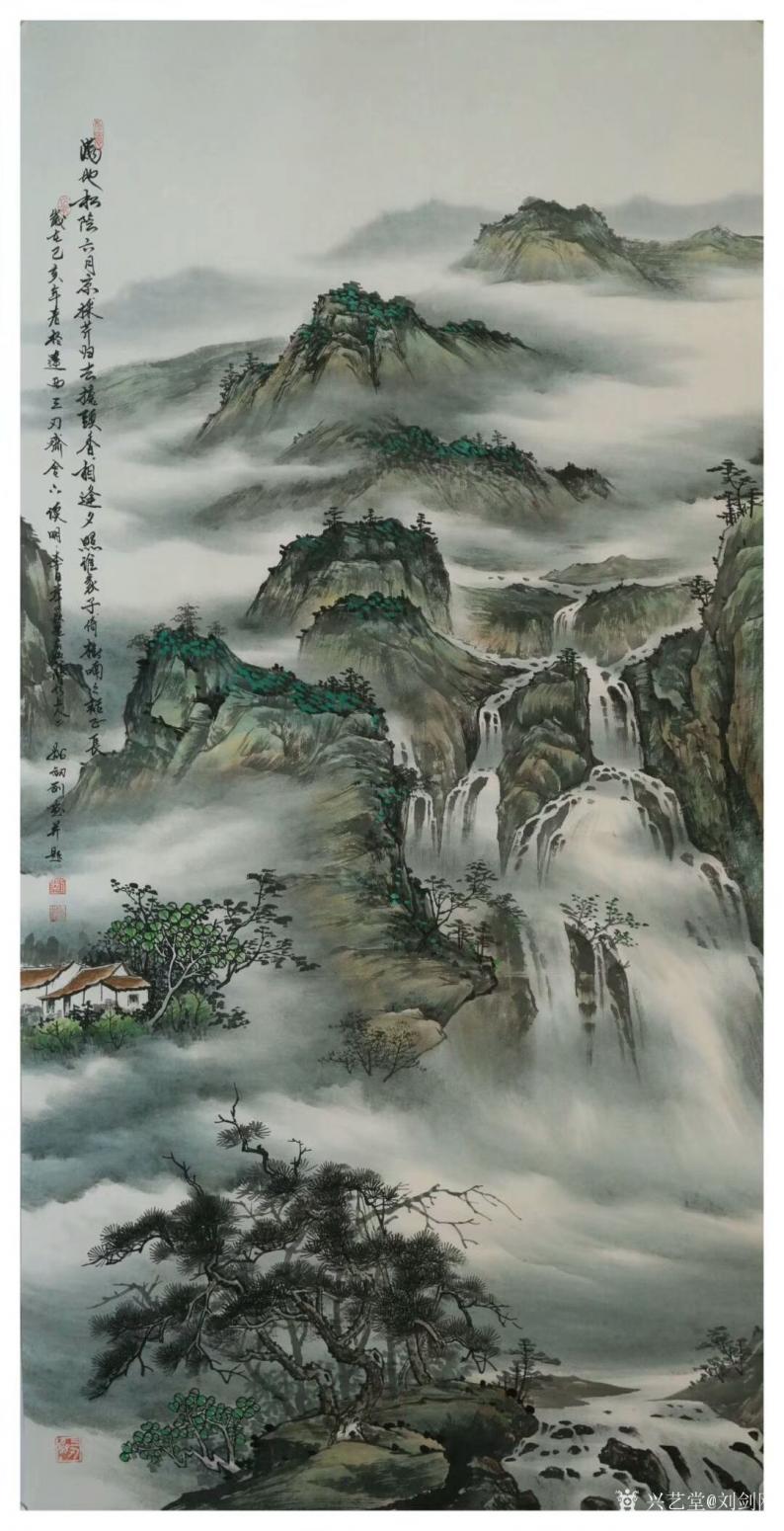 刘剑刚国画作品《山水—满地松荫六月凉》