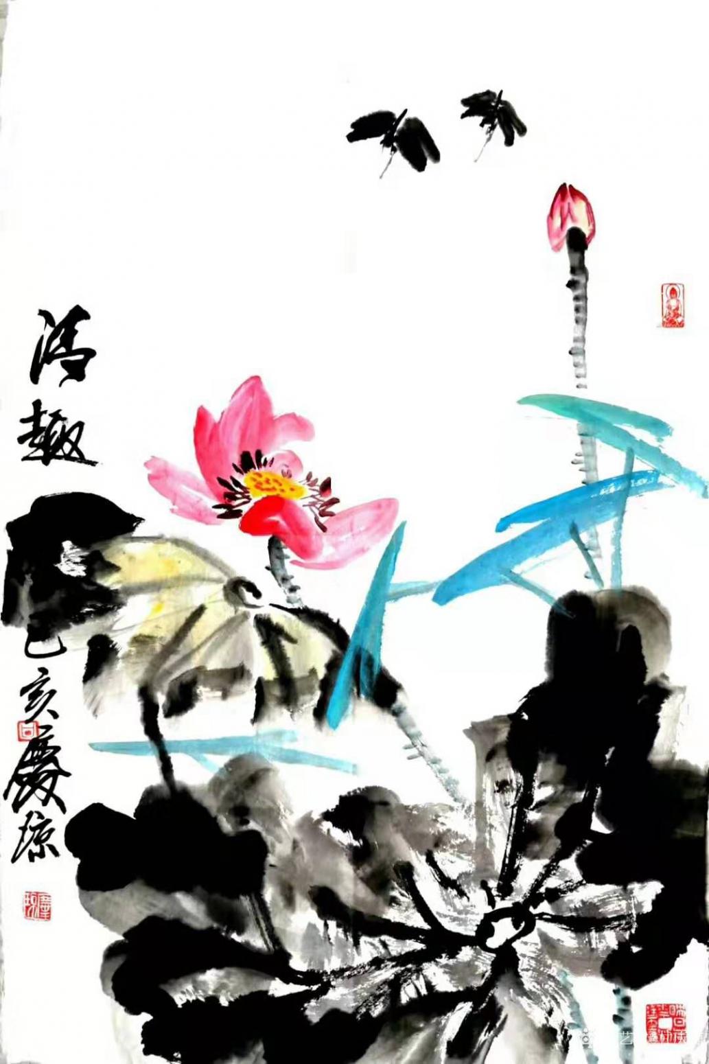 甘庆琼国画作品《写意荷花蜻蜓》