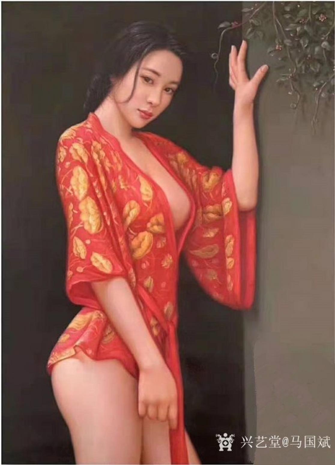 马国斌油画作品《撩人的红睡衣》【图0】