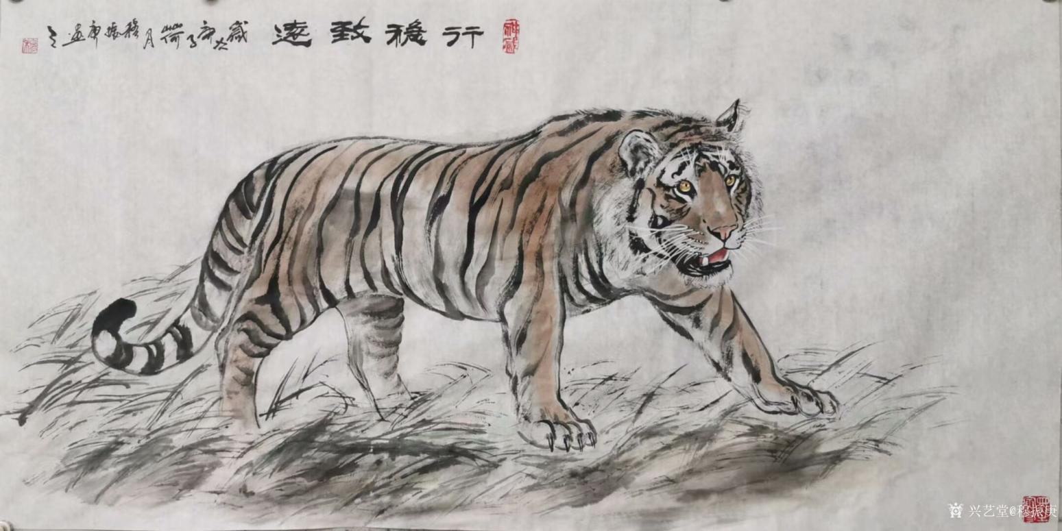 穆振庚国画作品《老虎-行稳致远》
