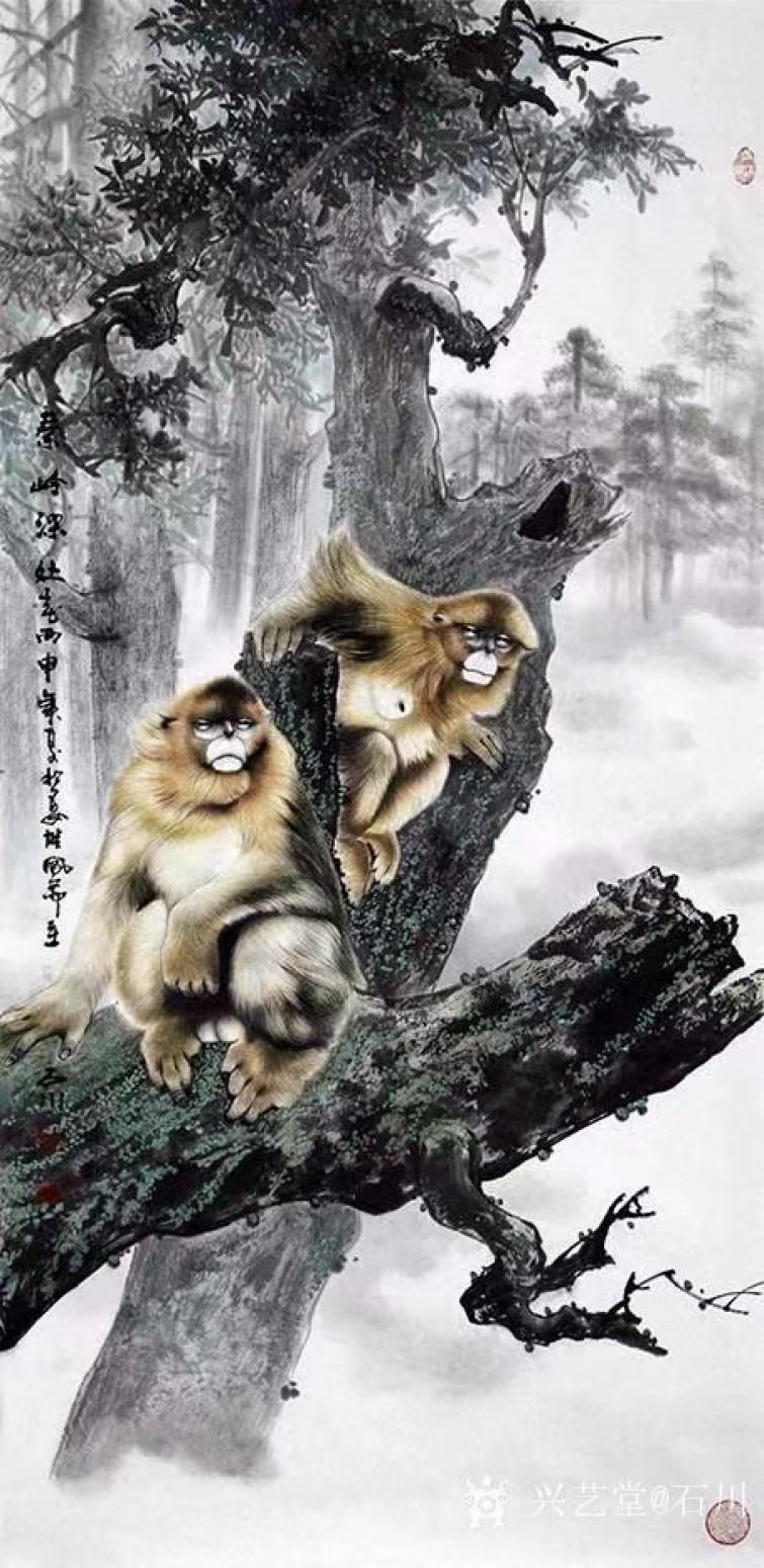 石川国画作品《猴-秦岭深处2》