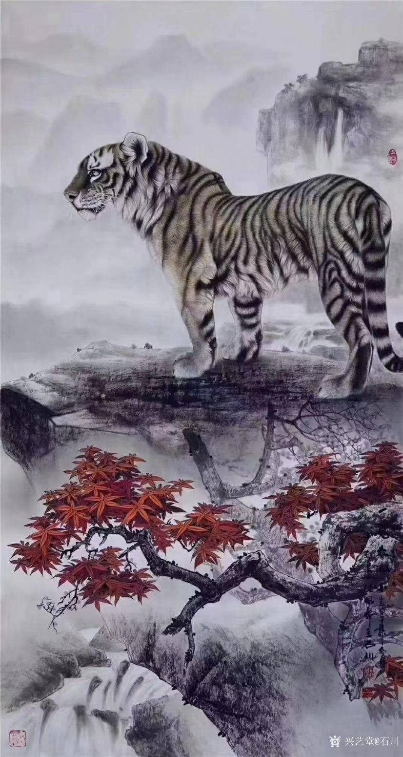 石川国画作品《虎-一览众山小》【图0】