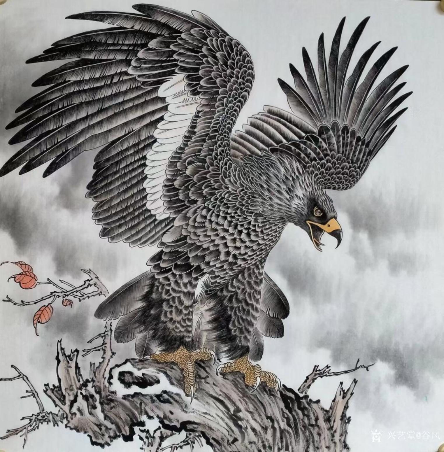 谷风国画作品《鹰-大展宏图》