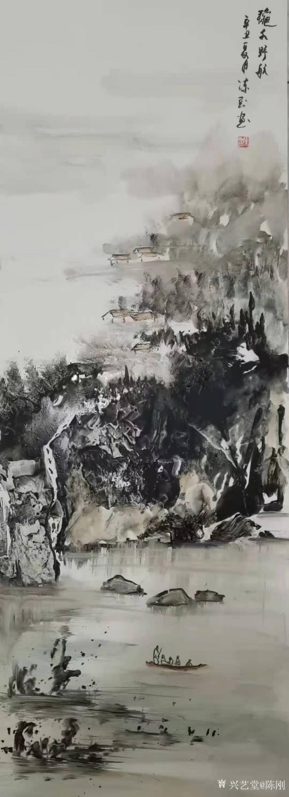 陈刚国画作品《水墨山水-秋色野航》【图0】