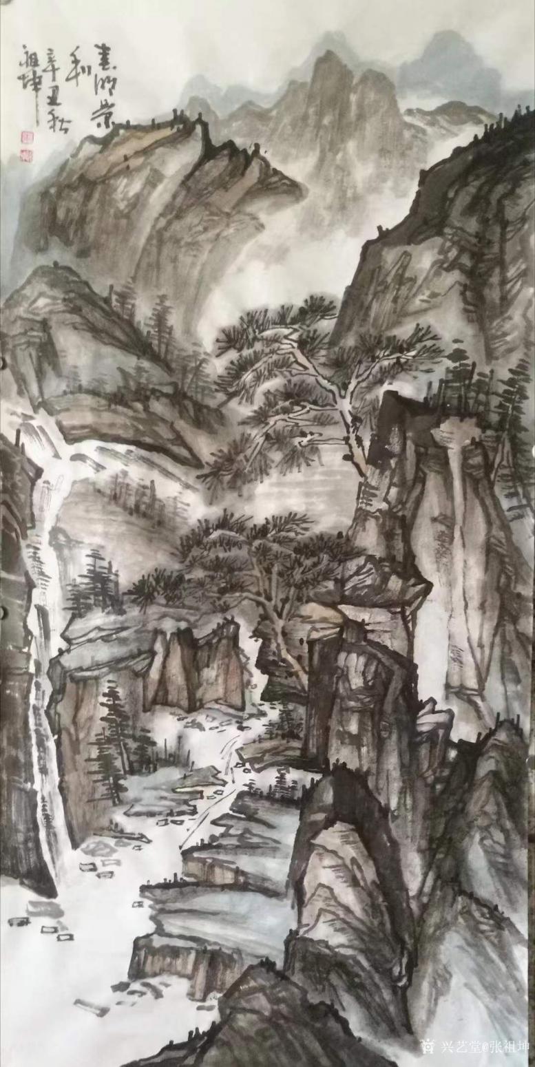 张祖坤国画作品《山水-悠然见南山》