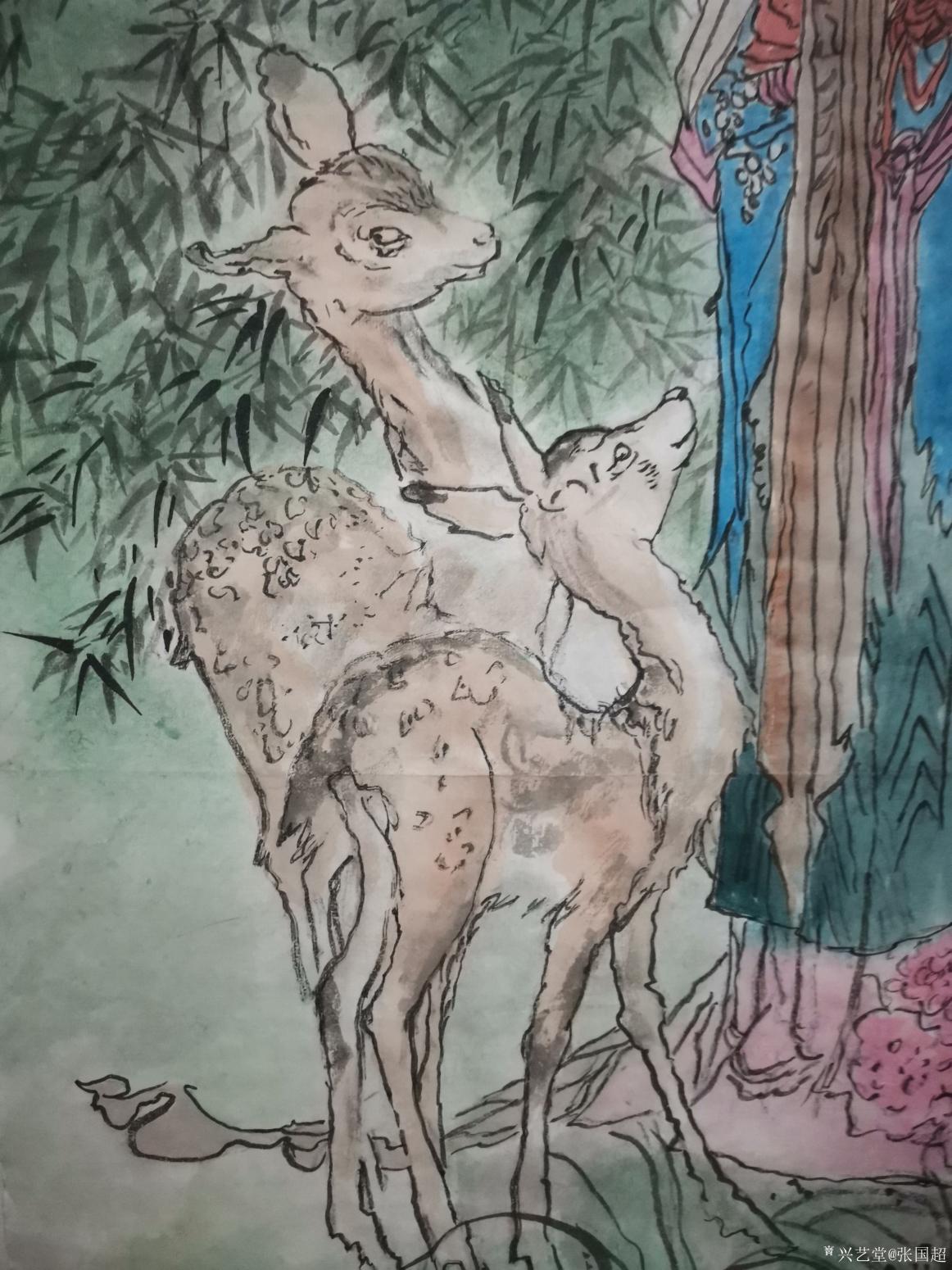 张国超国画作品《鹿苑晚翠图》【图0】