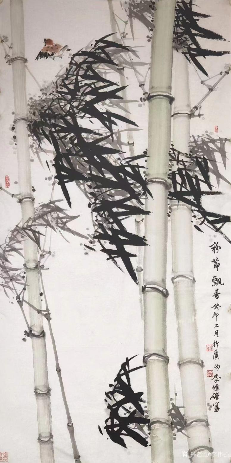 李伟强国画作品《竹节飘香》