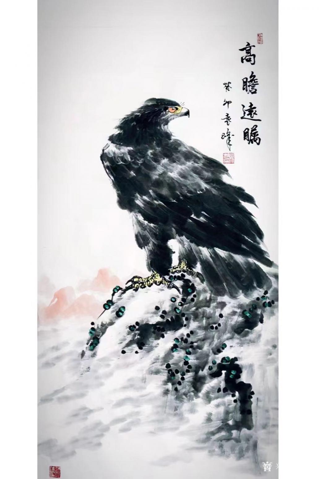 袁峰国画作品《鹰-高瞻远瞩》