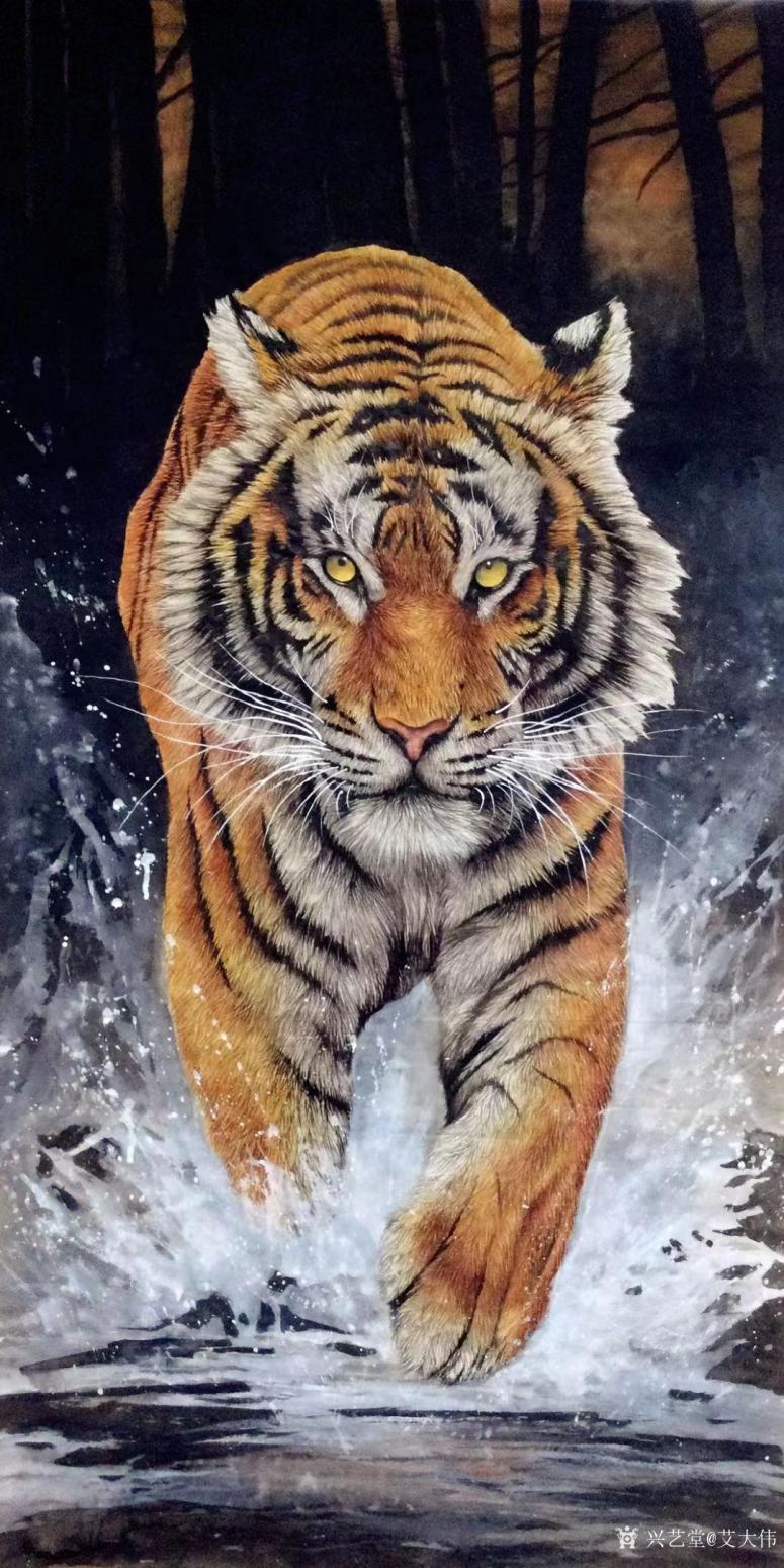 艾大伟国画作品《虎-无可阻挡》