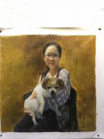 艺术家周海波日记:《少女与10岁狗狗》。   第一次尝试用丙烯做的肖像画.  【图0】