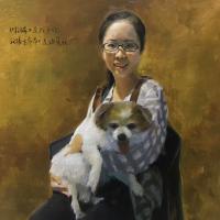 艺术家周海波日记:《少女与10岁狗狗》。   第一次尝试用丙烯做的肖像画.  【图1】