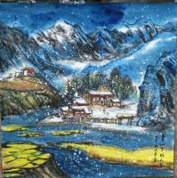 艺术家吉大华日记:新作品发布,国画山水《雪山下的人家》,吉大华【图0】