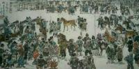 艺术家于波日记:《关東大馬市》六尺横幅。
此作品反映了座落在东北吉林省公主【图0】