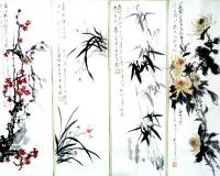 艺术家李牧日记:花鸟画《梅兰竹菊》两套屏风,客户定制,已经完成并交付,拍照留【图1】