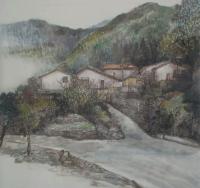 艺术家严巍日记:严巍写生原创国画山水画《大山虽秋绿依浓》,尺寸68x68,【图0】