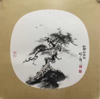 艺术家罗树辉日记:小团扇《山静松声远》。刚刚朋友约去工作室坐。很久没去工作室了【图1】